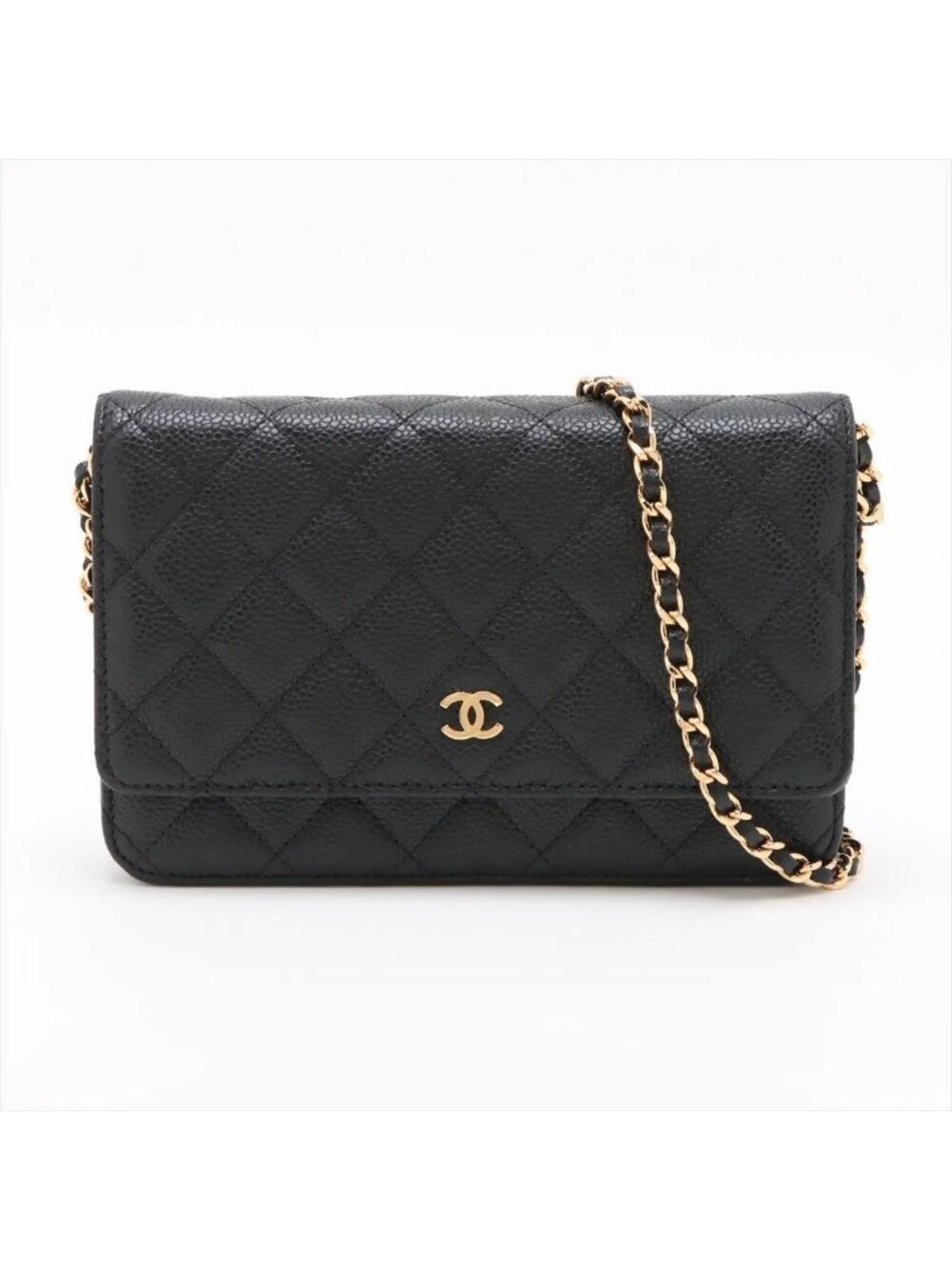 Chanel Card Quilted Caviar Leather Wallet Chain Shoulder Bag